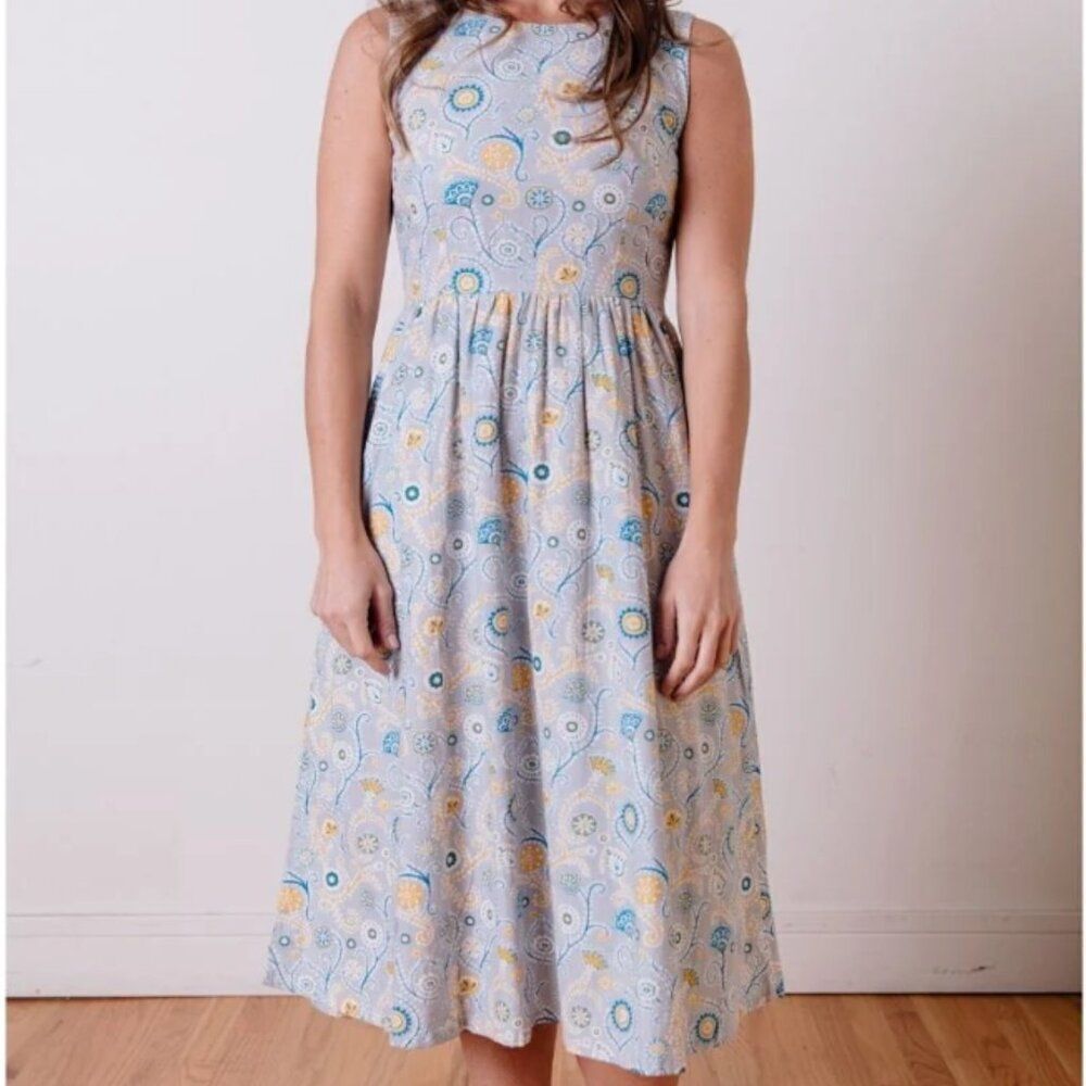 Mata Traders Sydney Midi Dress Blue Suzani Pockets Size Medium